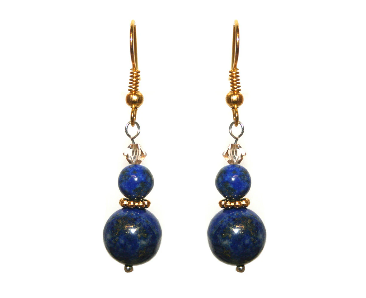 Georgiadis Exquisite Natural Round Lapis Lazuli Adorned with Swarovski®Crystal Beads Earrings