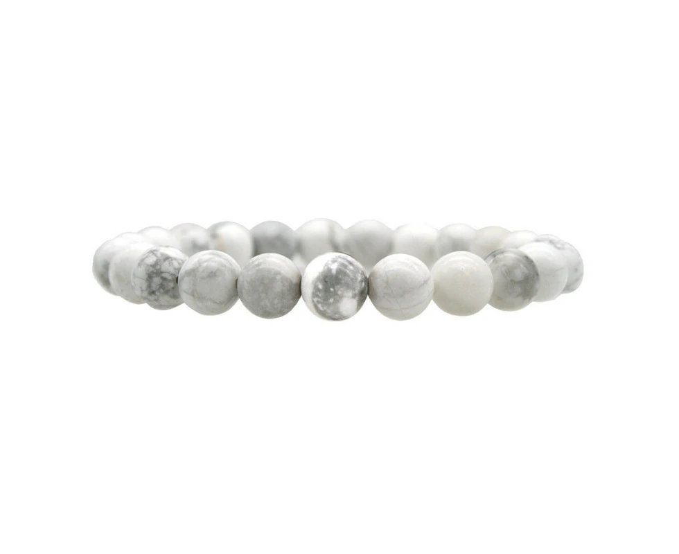 Georgiadis Australian Made Men's 8mm Natural White Howlite Beaded Stretchy Bracelet