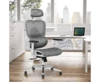 Advwin Mesh Office Chair Ergonomic High Back Computer Executive Seat with Lumbar Support Adjustable Headrest Armrest White + Gray