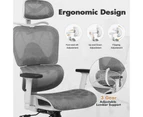 Advwin Mesh Office Chair Ergonomic High Back Computer Executive Seat with Lumbar Support Adjustable Headrest Armrest White + Gray