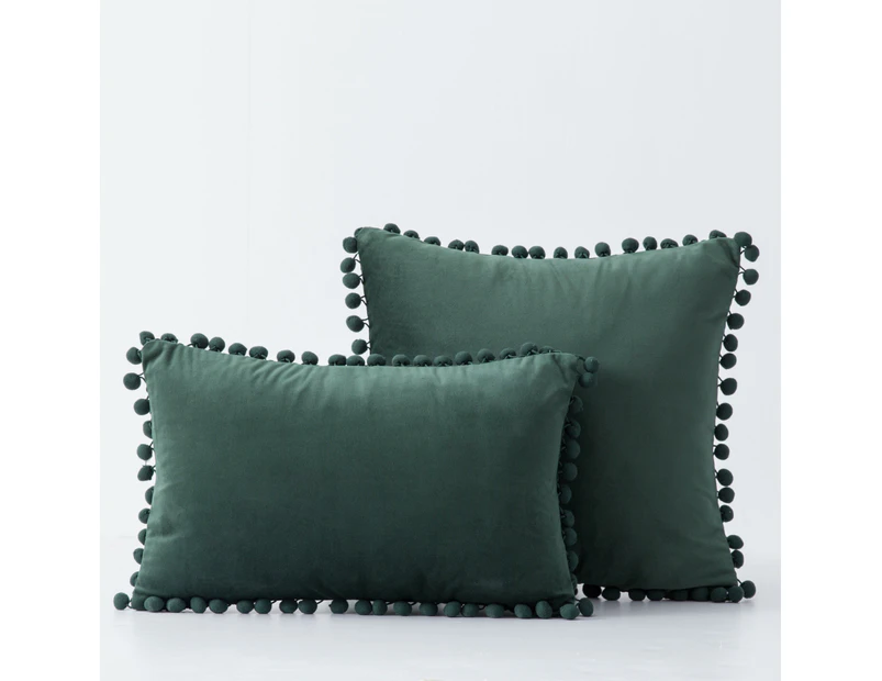 Hyper Cover Pom Pom Velvet Cushion Cover - Forest Green