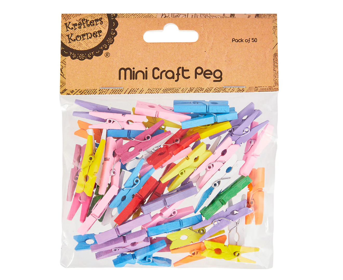 Krafters Korner Coloured Mini Craft Pegs 50-Pack