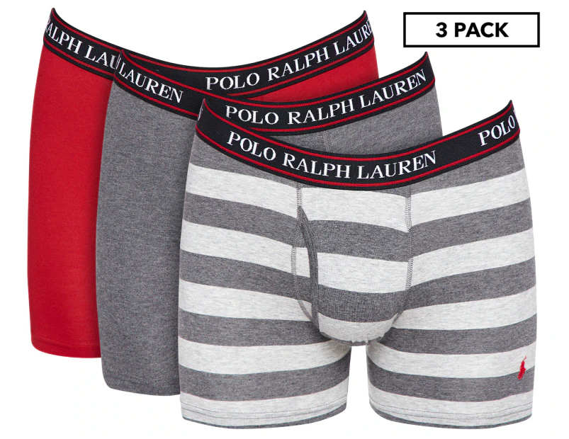 Polo Ralph Lauren Men's Stretch Boxer Briefs 3-Pack - Ruby/Grey Heather/Stripe