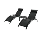 Gardeon 3PC Sun Lounge Outdoor Lounger Steel Table Chairs Patio Furniture Garden