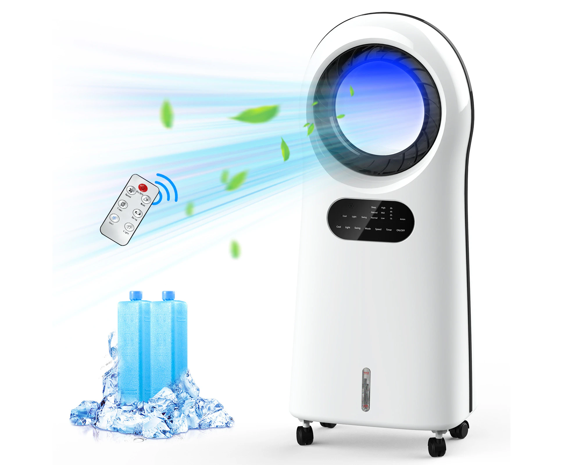 ADVWIN Bladeless Evaporative Air Cooler Fan with Cool, Humidifying, Air Purification, 6 Ambient Light Colors