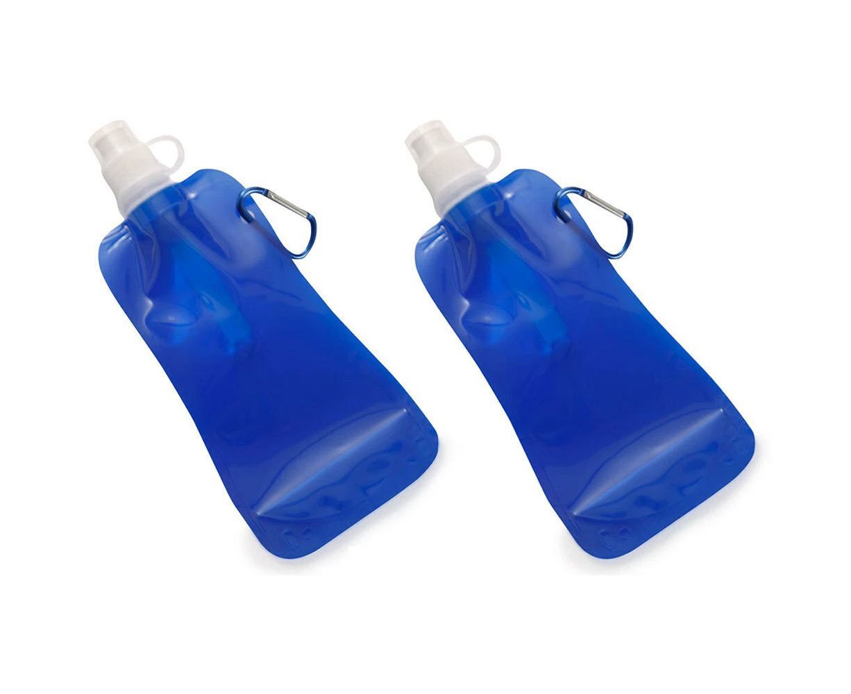 2x Doozie 450ml Collapsible Camping Water Drink Bottle Gym/Sport/BPA Free Blue