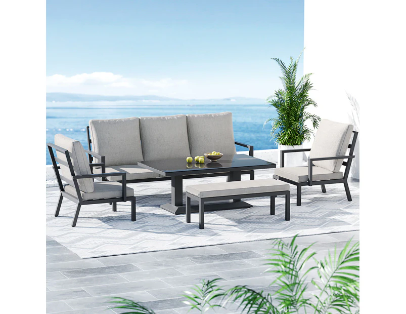 Gardeon 5-Piece Outdoor Furniture Setting Table Chair Set Aluminium Sofa 7-Seater