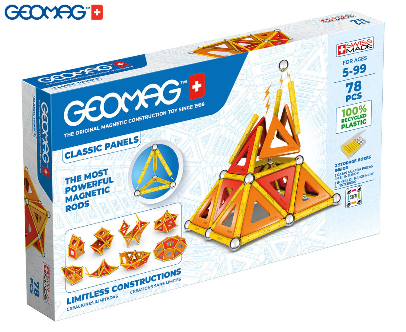 Geomag 78-Piece Classic Panels Magnetic Construction Playset