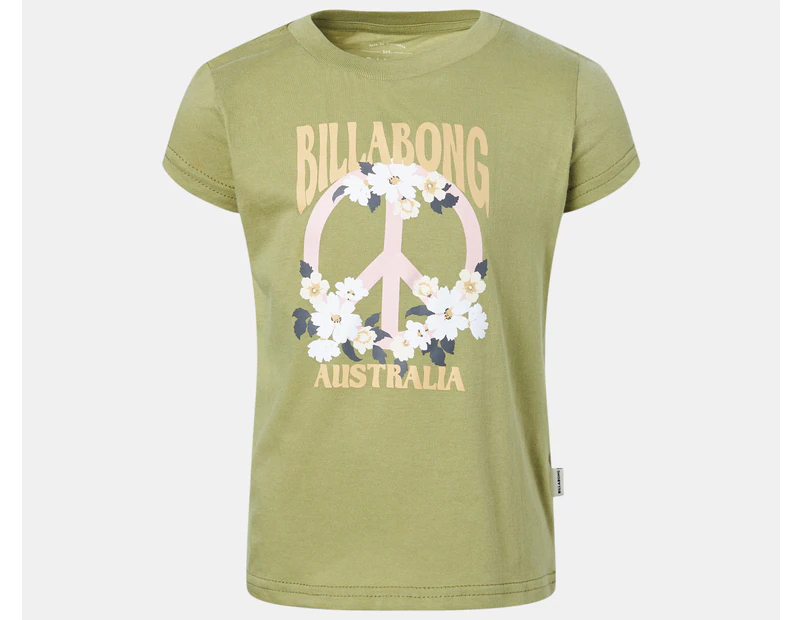 Billabong Girls' Peace Short Sleeve Tee / T-Shirt / Tshirt - Avocado