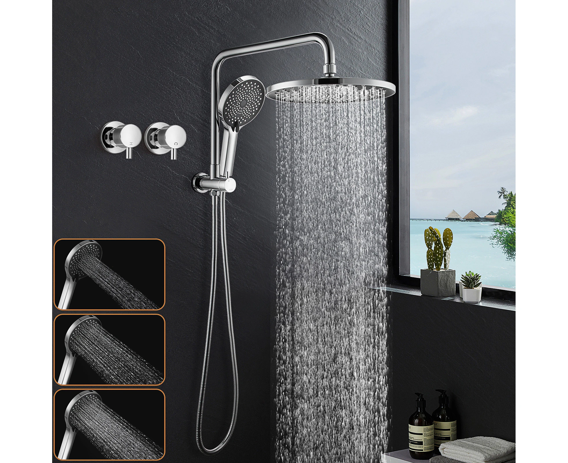 ACA WELS Shower head Set 10" Rain Handheld Heads Shower Wall Taps Set High Pressure Round Chrome