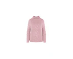 Braided Pattern Wool and Cashmere Turtleneck - Pink