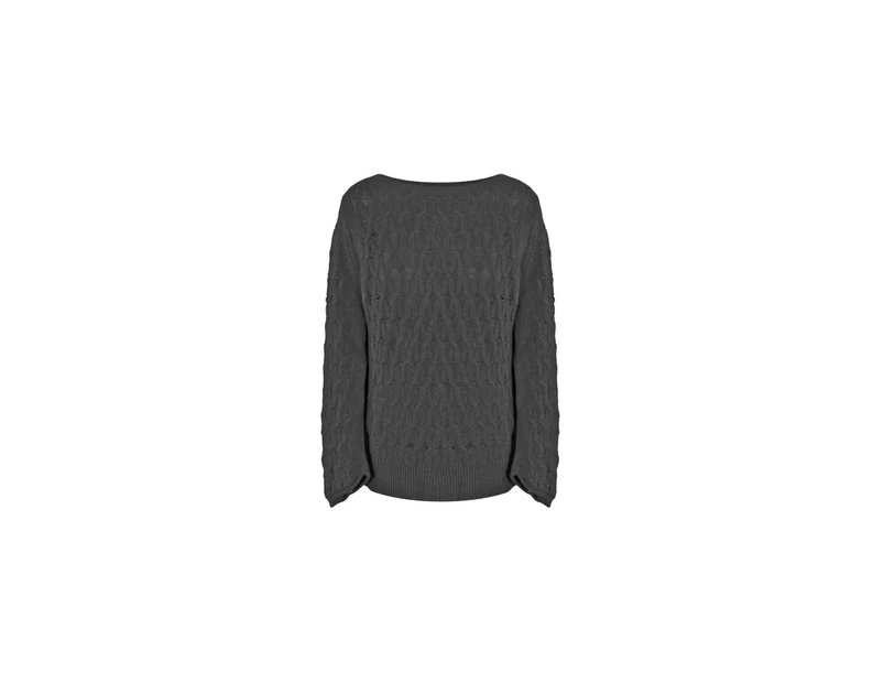 Malo Boat Neck Sweater with Rhombus Patterns in Wool and Cashmere - Gray