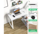 Advwin 360° Rotating Computer Office Desk Corner Desks L-shaped Gaming Workstation with Shelf Storage White