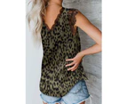 Women V Neck Lace Strappy Floral Print Tank Top Sleeveless Blouse,Green, M