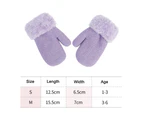 2 Pairs Of Autumn And Winter Children'S Gloves, Non-Slip Warm And Cashmere Knit Gloves,Beige+Purple,S