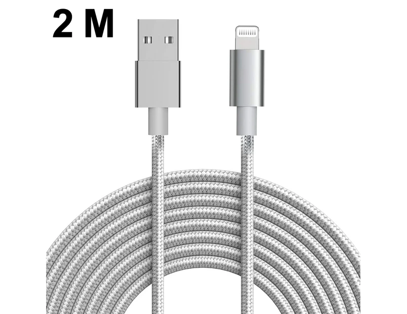 Lightning Cable, Iphone Charger Cable , Nylon Braided Usb Fast Charging Cord Compatible With Iphone X/Xs Max/Xr / 8/8 Plus / 7/7 Plus Ipad, Ipod,Silver, 2M