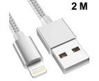 Lightning Cable, Iphone Charger Cable , Nylon Braided Usb Fast Charging Cord Compatible With Iphone X/Xs Max/Xr / 8/8 Plus / 7/7 Plus Ipad, Ipod,Silver, 2M
