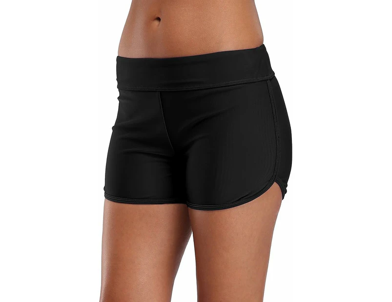 Women'S Sporty Swim Shorts Solid Board Shorts Swim Bottoms,Black