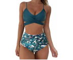 Women Wrap Bikini Set Push Up High Waisted 2 Piece Swimsuits,87-2 Blue Floral