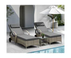 Livsip 2x Wheeled Sun Lounger Day Bed W/ Table Outdoor Setting Patio Furniture