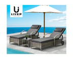 Livsip 2x Wheeled Sun Lounger Day Bed W/ Table Outdoor Setting Patio Furniture