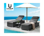 Livsip 2X Sun Lounge Wicker Lounger Table Setting Outdoor Furniture Day Bed