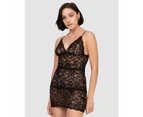 Oh!Zuza Spaghetti Strap Short Sheer Lace Chemise in Black, Plum, Ruby - Ruby