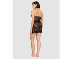 Oh!Zuza Spaghetti Strap Short Sheer Lace Chemise in Black, Plum, Ruby - Ruby