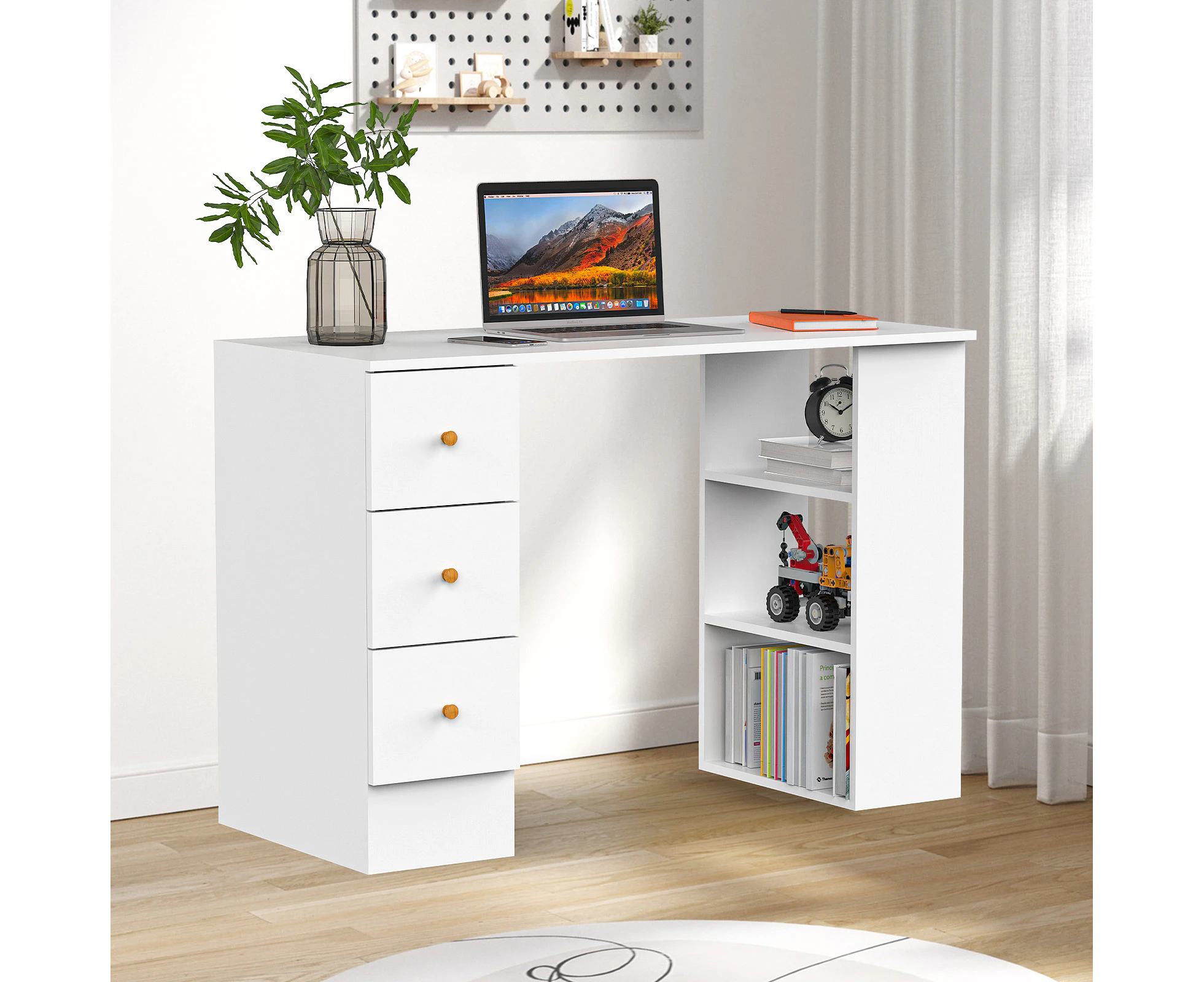 Advwin Computer Desk with Drawers Open Storage Shelf Cabinet Study Table Workstation White