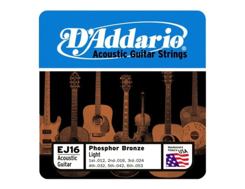 D'Addario EJ16 Phosphor Bronze Acoustic Guitar Strings - Light Gauge - 12-53