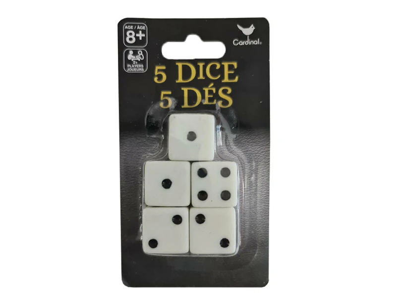 5PK Cardinal Dice Pack/Set f/ Board/Table Games/Play/Roll Black & White 8y+