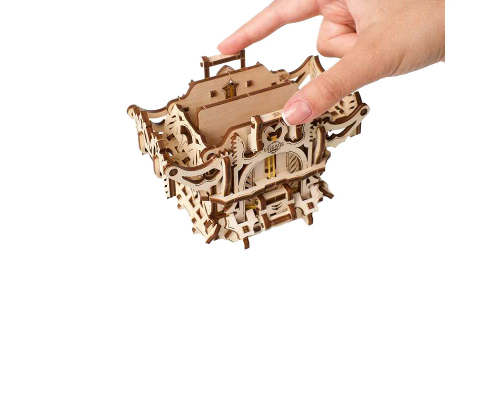 64pc Ugears Deck Box For Game Cards Mechanical DIY Kit Wooden 3D Puzzle/Model