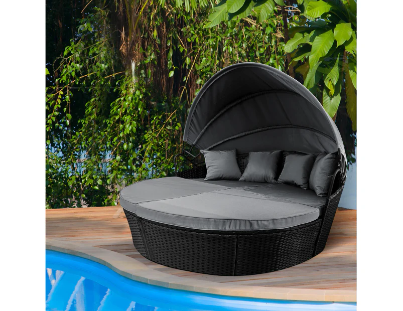 Levede Day Bed Sofa Daybed Outdoor Garden Sun Lounge Furniture Wicker Round 3pcs