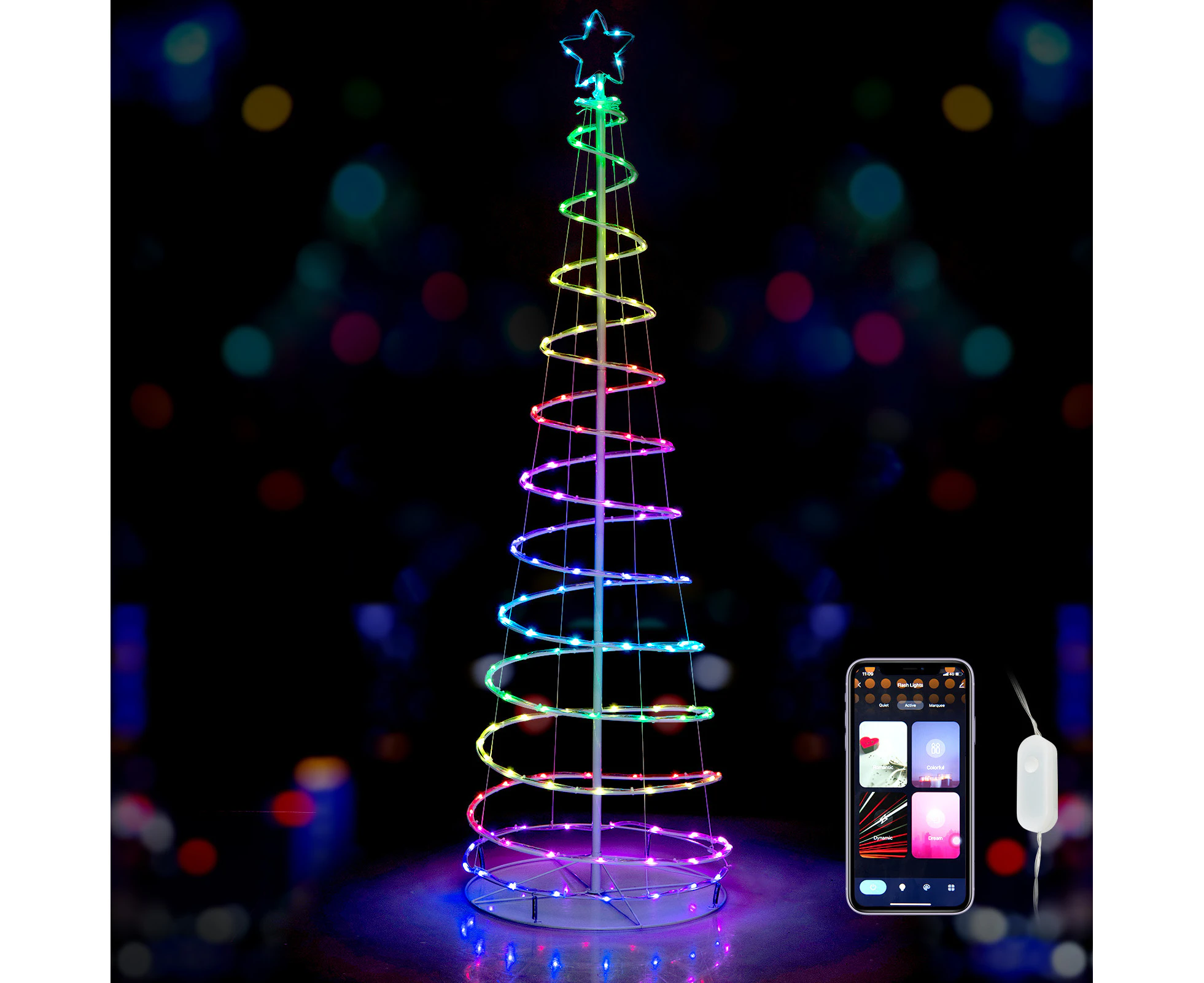 Costway 1.83M Spiral LED Christmas Tree String Lights w/10 Modes &Bluetooth Party Gift