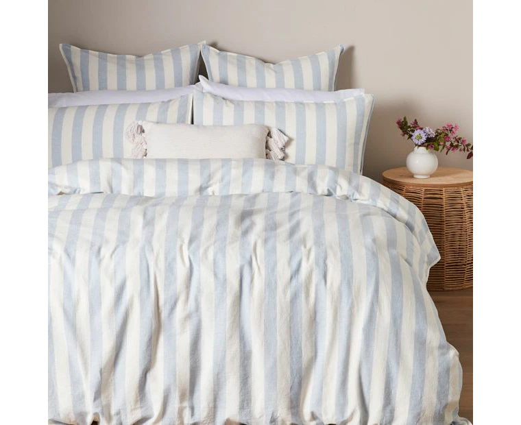 Target Reid Stripe Linen/Cotton Quilt Cover Set - Blue