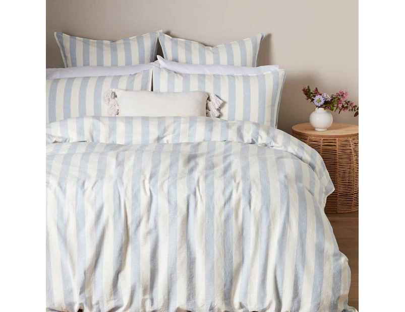 Target Reid Stripe Linen/Cotton Quilt Cover Set - Blue