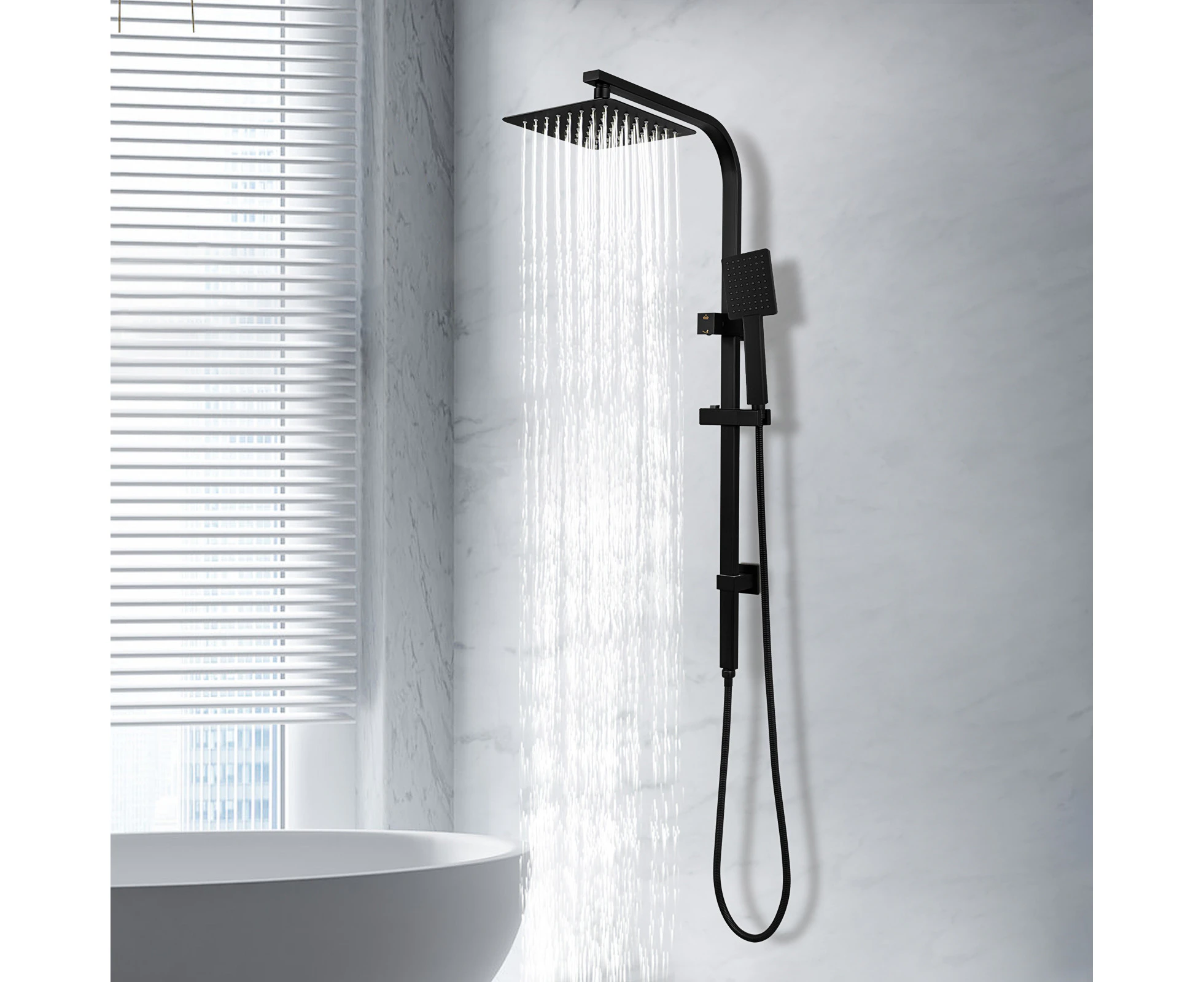 8 inch Bathroom Shower head SS304 Shower Rail Brass diverter Top Inlet Handheld head set Top Inlet Black