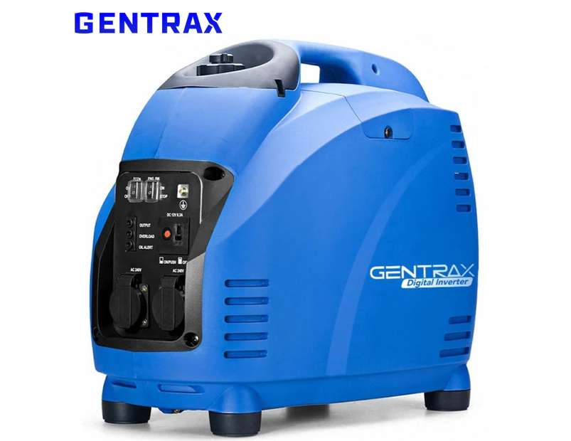 GENTRAX Blue 2.5KW Max 2.2KW Rated Inverter Generator 2 x 240V Outlets Pure Sine Portable Petrol Camping