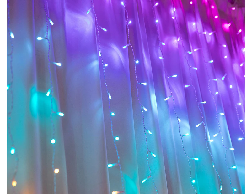 Stockholm Christmas Lights 288 LEDs 1.8x1.8M String Curtain Icicle Multi Colour Outdoor Decoration