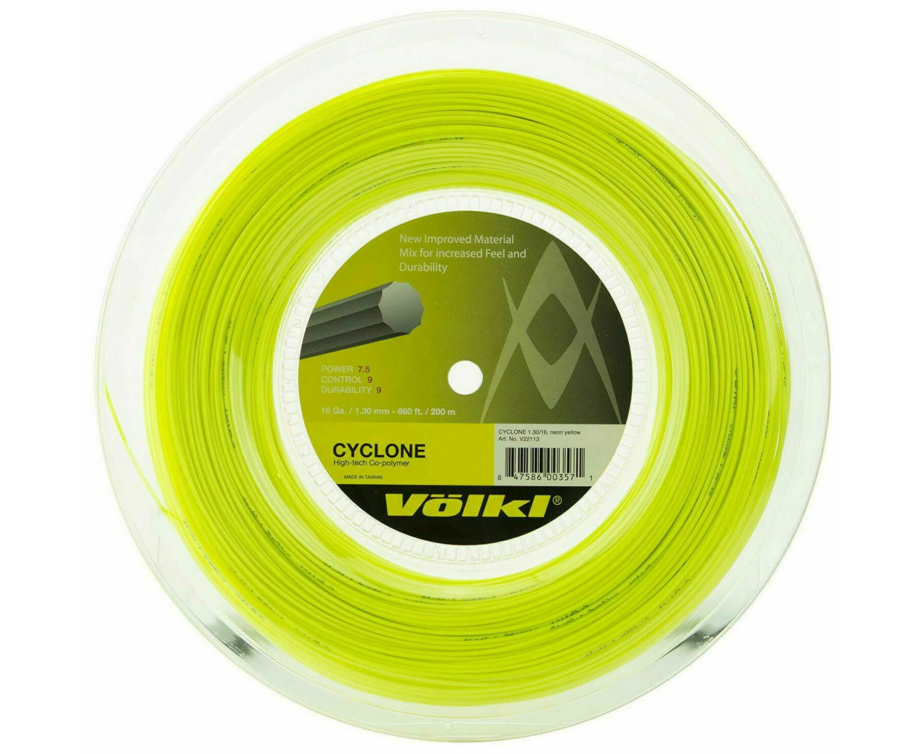 Volkl Cyclone 200m Reel Tennis Racquet Strings 16g / 1.30mm - Neon Yellow