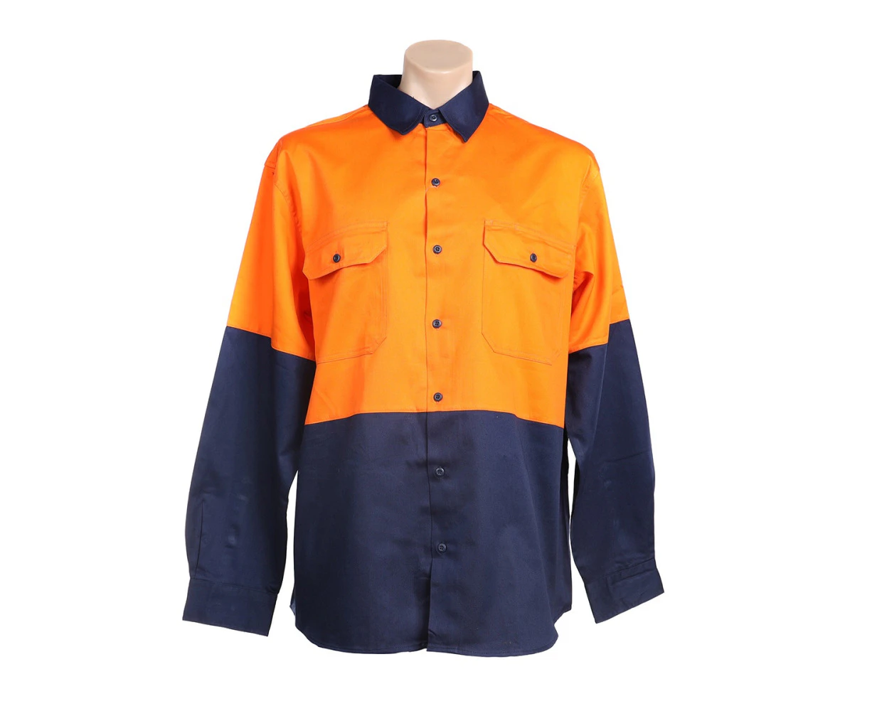 WS WORKWEAR Cotton Drill Long Sleeve Work Shirts | Orange & Navy