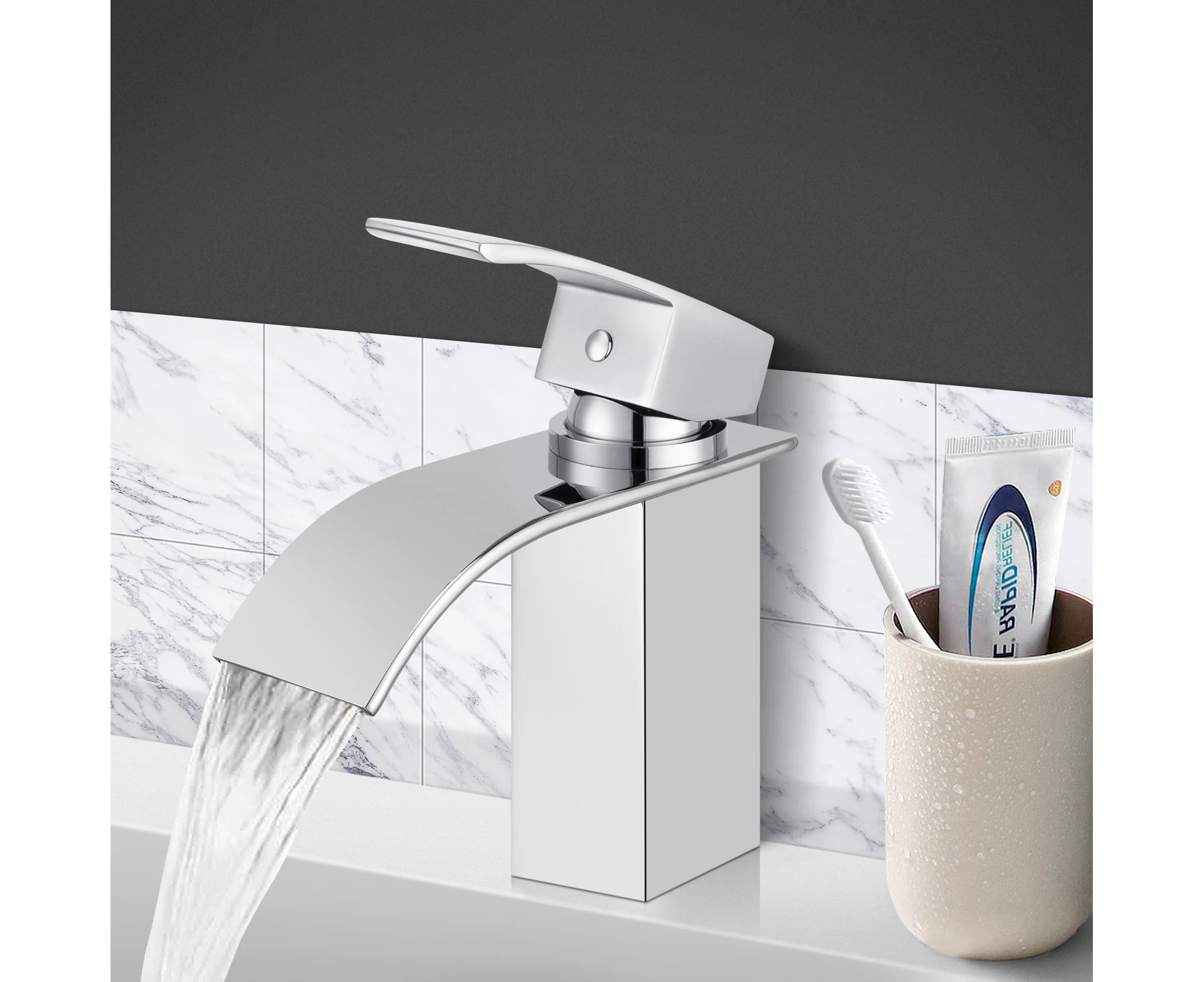 Waterfall Basin Mixer Tap Hot Cold Mixer Tap Bathroom Vanity Sink Faucets WELS Counter Top Chrome