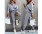 Women's One Shoulder T-shirt Top Jogger Pants Tracksuit Set Loungewear Casual - Light Grey