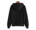 Women's Ladies Hoodies Long Sleeve Heart Printed Sweatshirt Hooded Pullover Tops T-Shirt Blouse - Black
