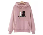 Women's Ladies Cat Printing Hoodies Sweatshirt Pullover Jumper Casual Autumn Winter Tops - Pink