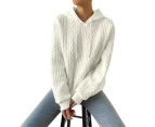 Ladies Casual Long Sleeve Hooded Drawstring Hoodies Jacquard Sweatshirt Sweater Look Pullover Jumpers - Beige