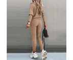 Women's One Shoulder Sweatshirt Pullover T-shirt Top and Jogger Pants Trousers Tracksuit Set Loungewear Casual - Khaki