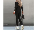 Women's One Shoulder Sweatshirt Pullover T-shirt Top and Jogger Pants Trousers Tracksuit Set Loungewear Casual - Black
