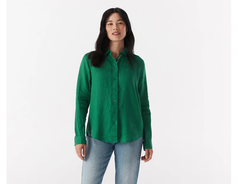 Tommy Hilfiger Women's Linen Shirt - Vivid Teal