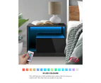 Oikiture Bedside Tables RGB LED Side Table Drawers High Gloss Nightstand Black